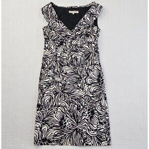Wiggle Shift Dress Size 8 Black White Sleeveless Ruched Evan Picone Eisenhauer